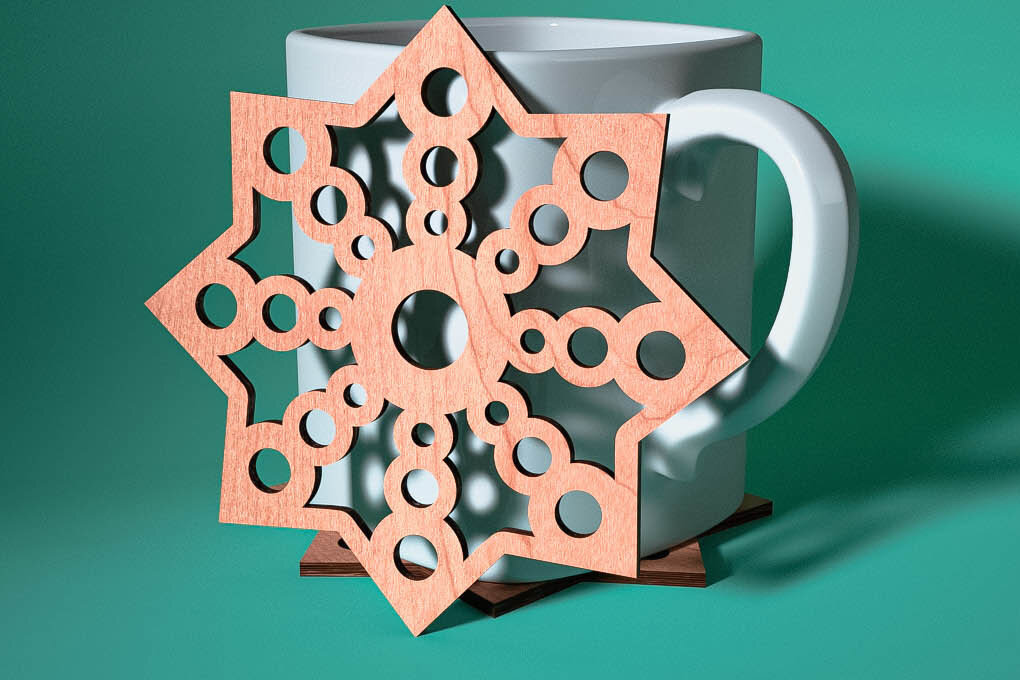 Σετ των 2 Intra απο ξύλο plywood 3mm-4mm πάχος – Σουβέρ με νιφάδα χιονιού με λέιζερ | Χριστούγεννα Δίασταση  20x20 cm INTRAFABR-75100977