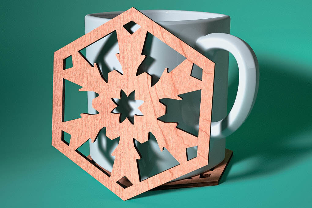 Σετ των 2 Intra απο ξύλο plywood 3mm-4mm πάχος – Σουβέρ με νιφάδα χιονιού με λέιζερ | Χριστούγεννα Δίασταση  20x20 cm INTRAFABR-75100987