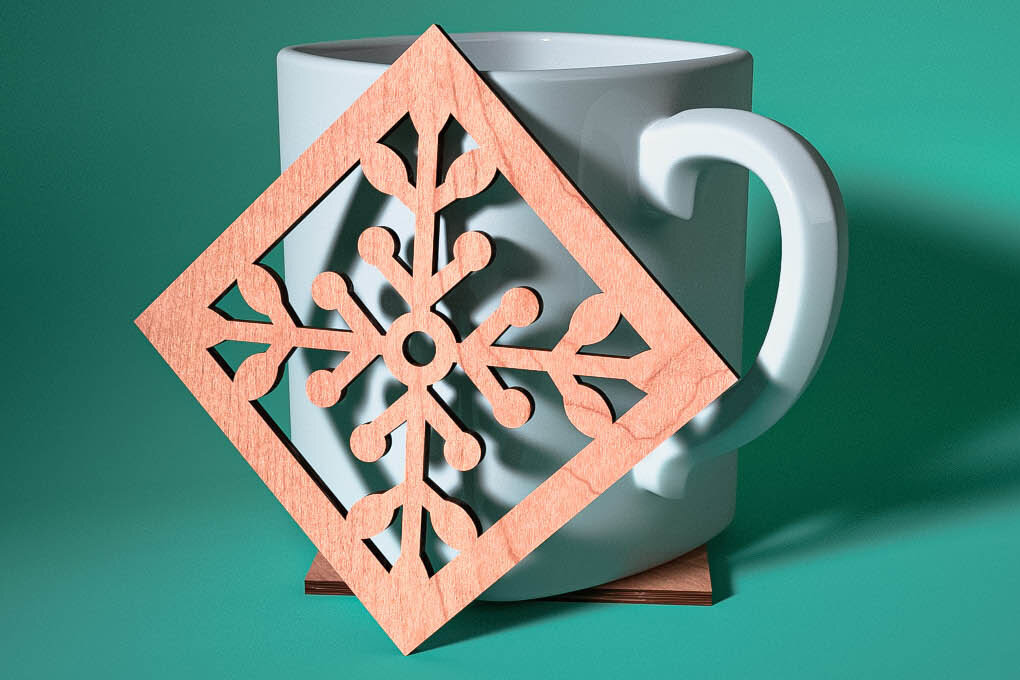 Σετ των 2 Intra απο ξύλο plywood 3mm-4mm πάχος – Σουβέρ με νιφάδα χιονιού με λέιζερ | Χριστούγεννα Δίασταση  20x20 cm INTRAFABR-75101002