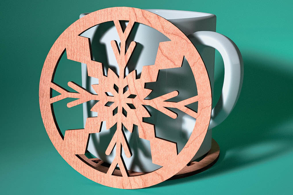 Σετ των 2 Intra απο ξύλο plywood 3mm-4mm πάχος – Σουβέρ με νιφάδα χιονιού με λέιζερ | Χριστούγεννα Δίασταση  20x20 cm INTRAFABR-75101040