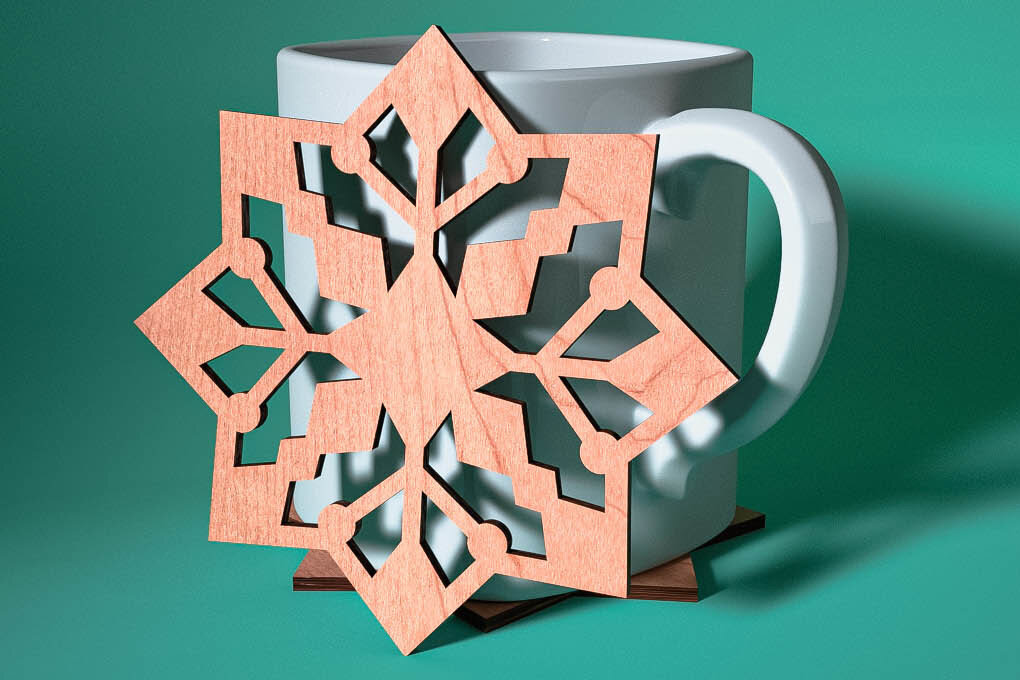 Σετ των 2 Intra απο ξύλο plywood 3mm-4mm πάχος – Σουβέρ με νιφάδα χιονιού με λέιζερ | Χριστούγεννα Δίασταση  20x20 cm INTRAFABR-75101065