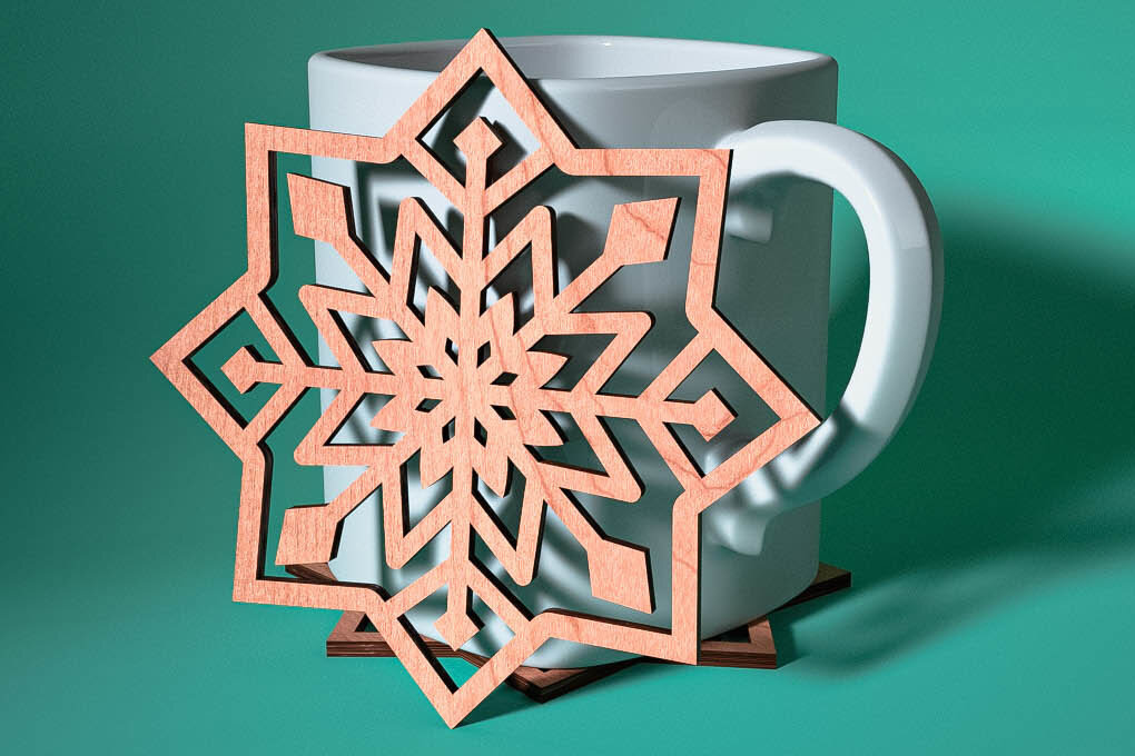 Σετ των 2 Intra απο ξύλο plywood 3mm-4mm πάχος – Σουβέρ με νιφάδα χιονιού με λέιζερ | Χριστούγεννα Δίασταση  20x20 cm INTRAFABR-75101078