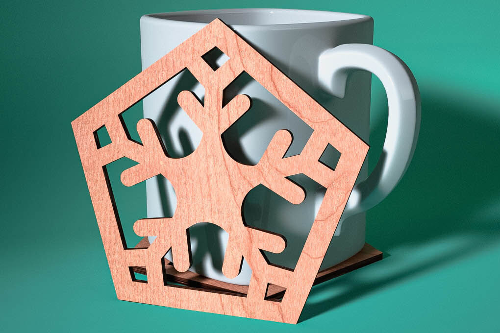 Σετ των 2 Intra απο ξύλο plywood 3mm-4mm πάχος – Σουβέρ με νιφάδα χιονιού με λέιζερ | Χριστούγεννα Δίασταση  20x20 cm INTRAFABR-75100874