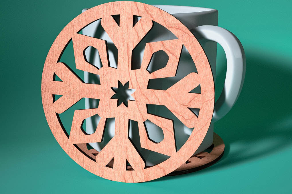 Σετ των 2 Intra απο ξύλο plywood 3mm-4mm πάχος – Σουβέρ με νιφάδα χιονιού με λέιζερ | Χριστούγεννα Δίασταση  20x20 cm INTRAFABR-75100893