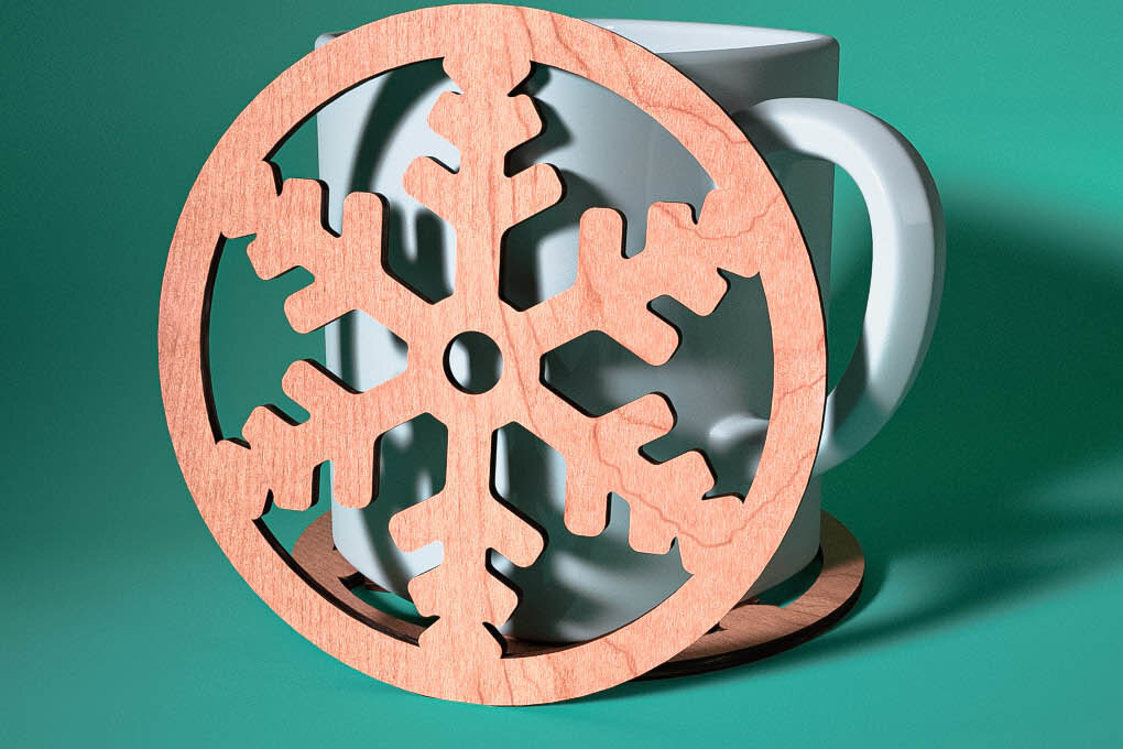 Σετ των 2 Intra απο ξύλο plywood 3mm-4mm πάχος – Σουβέρ με νιφάδα χιονιού με λέιζερ | Χριστούγεννα Δίασταση  20x20 cm INTRAFABR-75100913