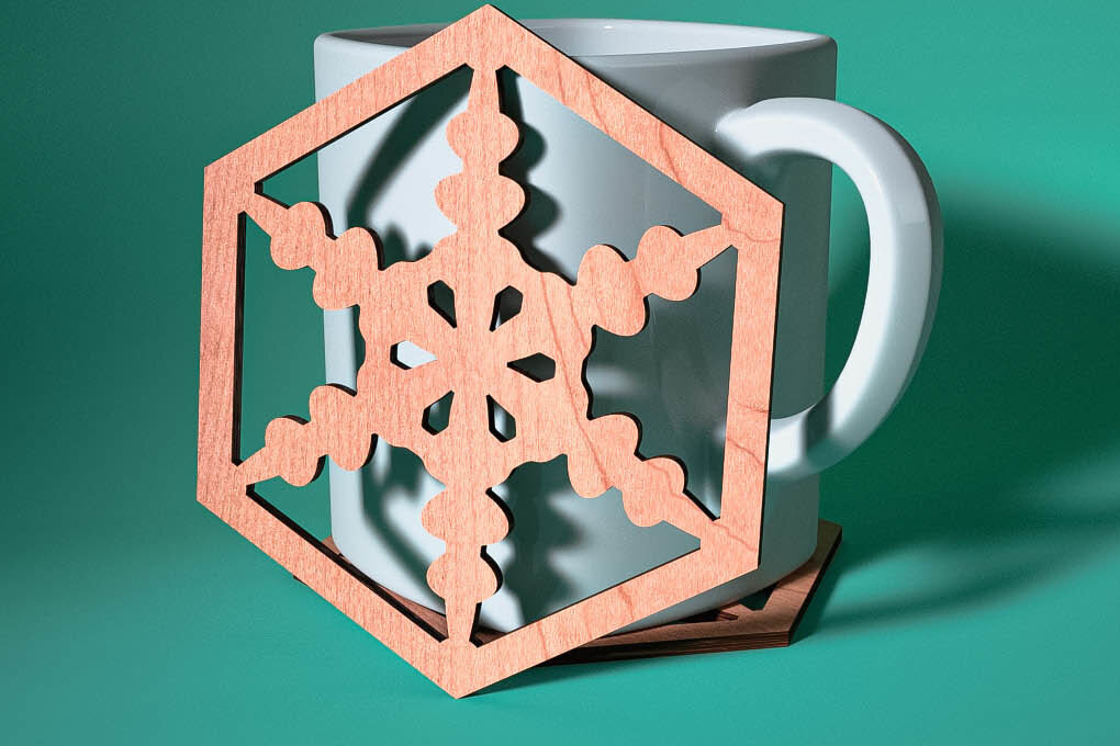 Σετ των 2 Intra απο ξύλο plywood 3mm-4mm πάχος – Σουβέρ με νιφάδα χιονιού με λέιζερ | Χριστούγεννα Δίασταση  20x20 cm INTRAFABR-75100949