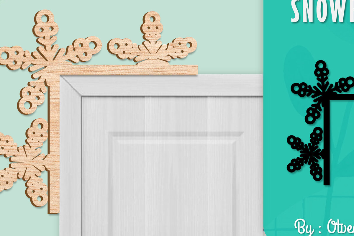 Σετ των 2 Intra απο ξύλο plywood 3mm-4mm πάχος – Γωνιακή πόρτα με νιφάδα χιονιού Δίασταση  20x20 cm INTRAFABR-109740279