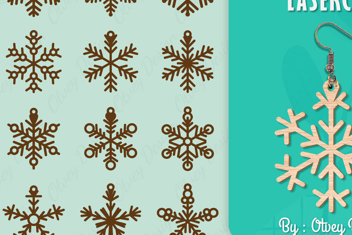 Σετ των 3 Intra απο ξύλο plywood 3mm-4mm πάχος – Σκουλαρίκια χιονιού Δίασταση  5x5 cm INTRAFABR-109159137