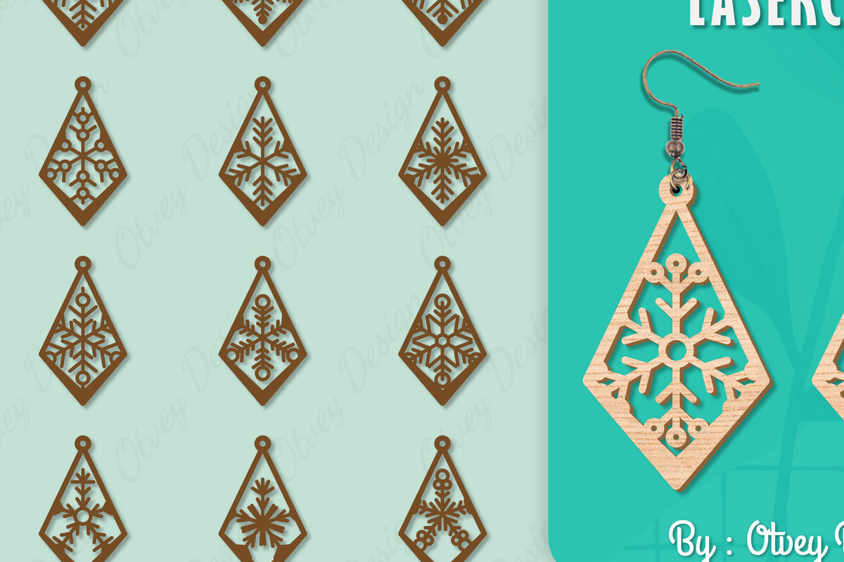 Σετ των 3 Intra απο ξύλο plywood 3mm-4mm πάχος – Σκουλαρίκια χιονιού Δίασταση  5x5 cm INTRAFABR-109159143