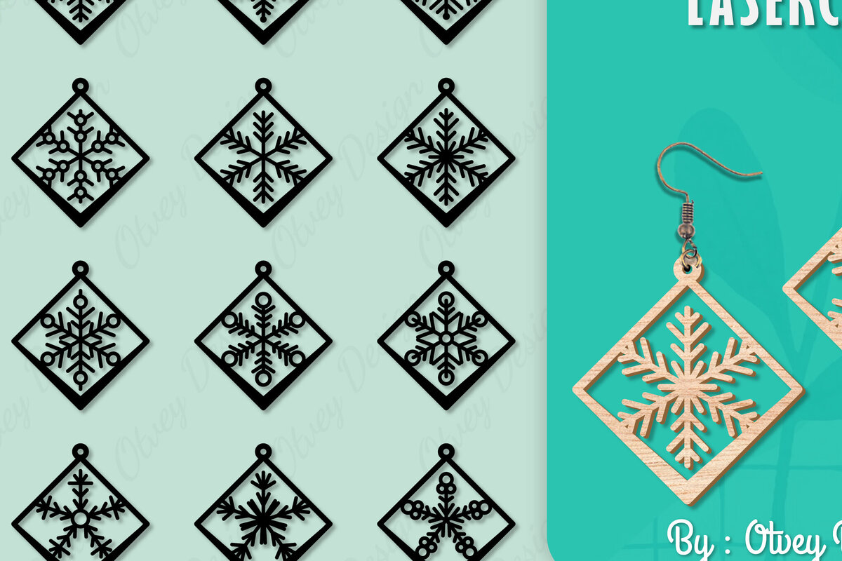 Σετ των 3 Intra απο ξύλο plywood 3mm-4mm πάχος – Σκουλαρίκια χιονιού Δίασταση  5x5 cm INTRAFABR-109159154