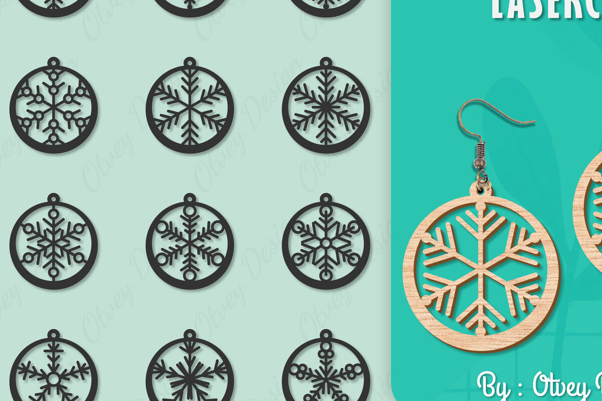 Σετ των 3 Intra απο ξύλο plywood 3mm-4mm πάχος – Σκουλαρίκια χιονιού Δίασταση  5x5 cm INTRAFABR-109159151