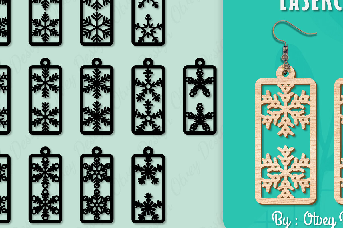 Σετ των 3 Intra απο ξύλο plywood 3mm-4mm πάχος – Σκουλαρίκια χιονιού Δίασταση  5x5 cm INTRAFABR-109159179