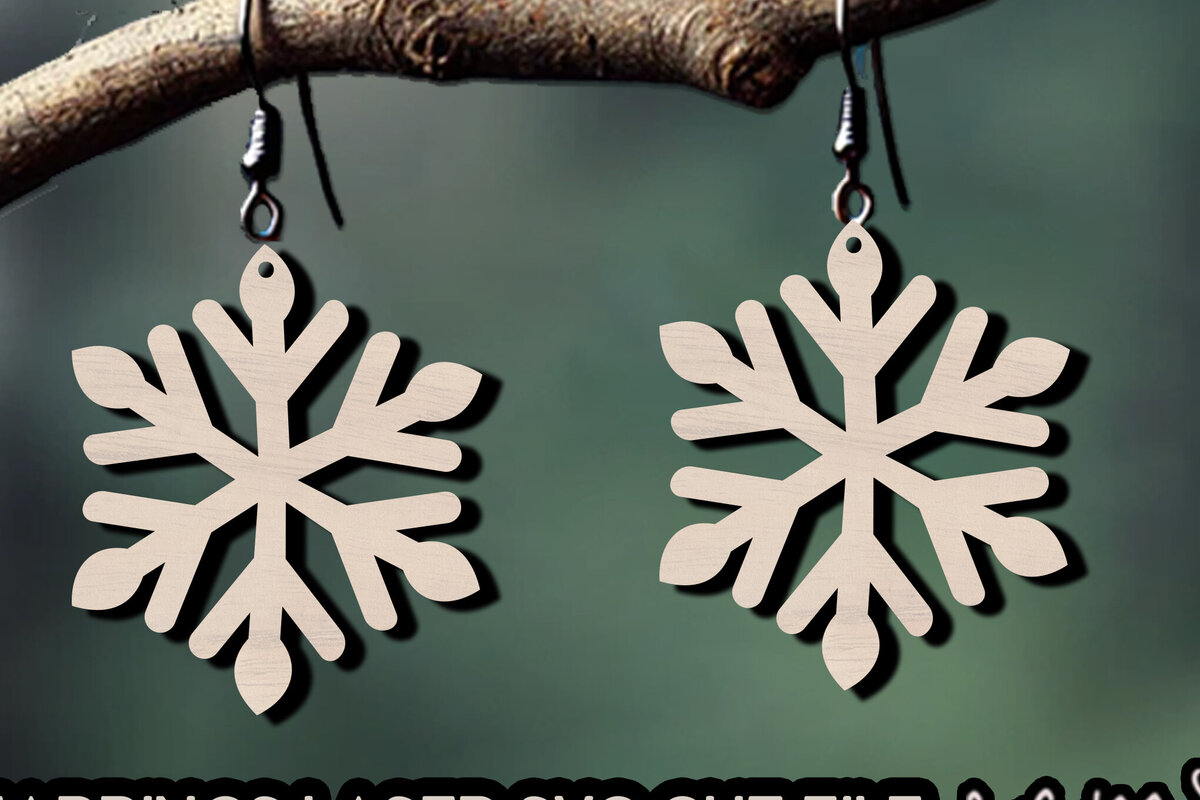 Σετ των 3 Intra απο ξύλο plywood 3mm-4mm πάχος – Snowflake Earrings Laser Δίασταση  5x5 cm INTRAFABR-110074203