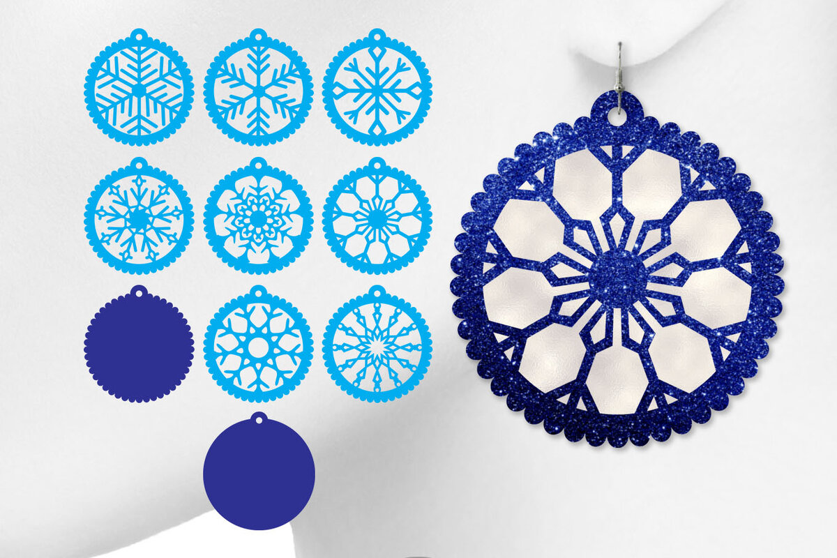 Σετ των 3 Intra απο ξύλο plywood 3mm-4mm πάχος – Σκουλαρίκια νιφάδα χιονιού Δίασταση  5x5 cm INTRAFABR-6695258