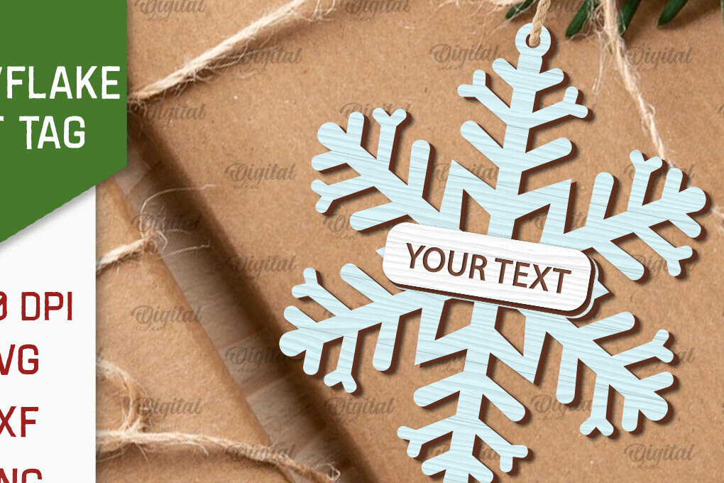 Σετ των 2 Intra απο ξύλο plywood 3mm-4mm πάχος –  κοπής με λέιζερ ετικέτας δώρου νιφάδα χιονιού Δίασταση  20x20 cm INTRAFABR-101680545