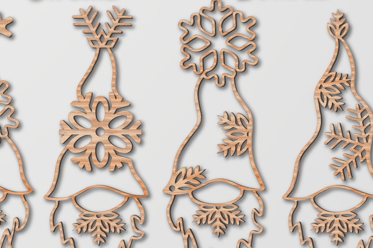 Σετ των 2 Intra απο ξύλο plywood 3mm-4mm πάχος – Χριστουγεννιάτικη δέσμη Snowflake Gnome Δίασταση  20x20 cm INTRAFABR-39402081