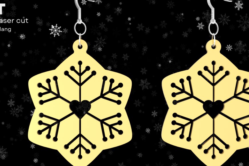 Σετ των 3 Intra απο ξύλο plywood 3mm-4mm πάχος – Σκουλαρίκια Καρδιά Χιονιού| Δίασταση  5x5 cm INTRAFABR-85260353