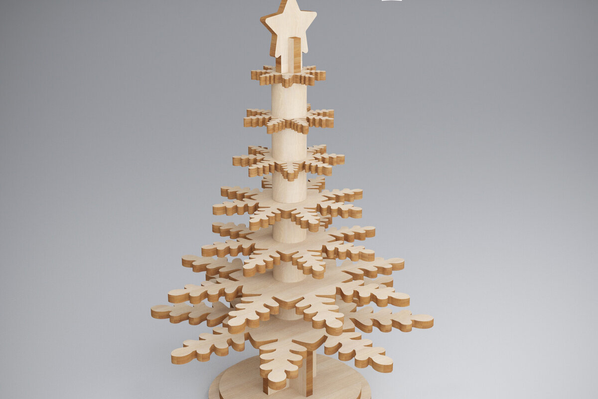 Σετ των 2 Intra απο ξύλο plywood 3mm-4mm πάχος – Λέιζερ νιφάδων χιονιού. τρισδιάστατο χριστουγεννιάτικο πεύκο Δίασταση  20x20 cm INTRAFABR-81907197