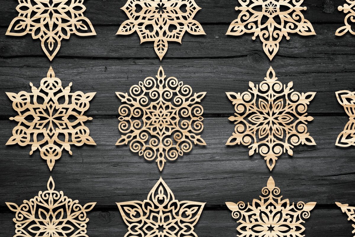 Σετ των 2 Intra απο ξύλο plywood 3mm-4mm πάχος – Χριστουγεννιάτικο στολίδι κομμένο με λέιζερ νιφάδα χιονιού Δίασταση  20x20 cm INTRAFABR-38405776