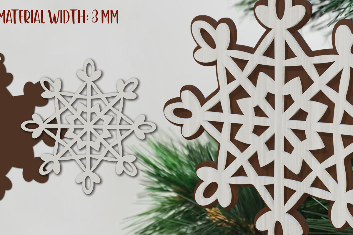 Σετ των 2 Intra απο ξύλο plywood 3mm-4mm πάχος – Κοπή λέιζερ με νιφάδα χιονιού. Χριστουγεννιάτικα μοτίβα Δίασταση  20x20 cm INTRAFABR-80866880
