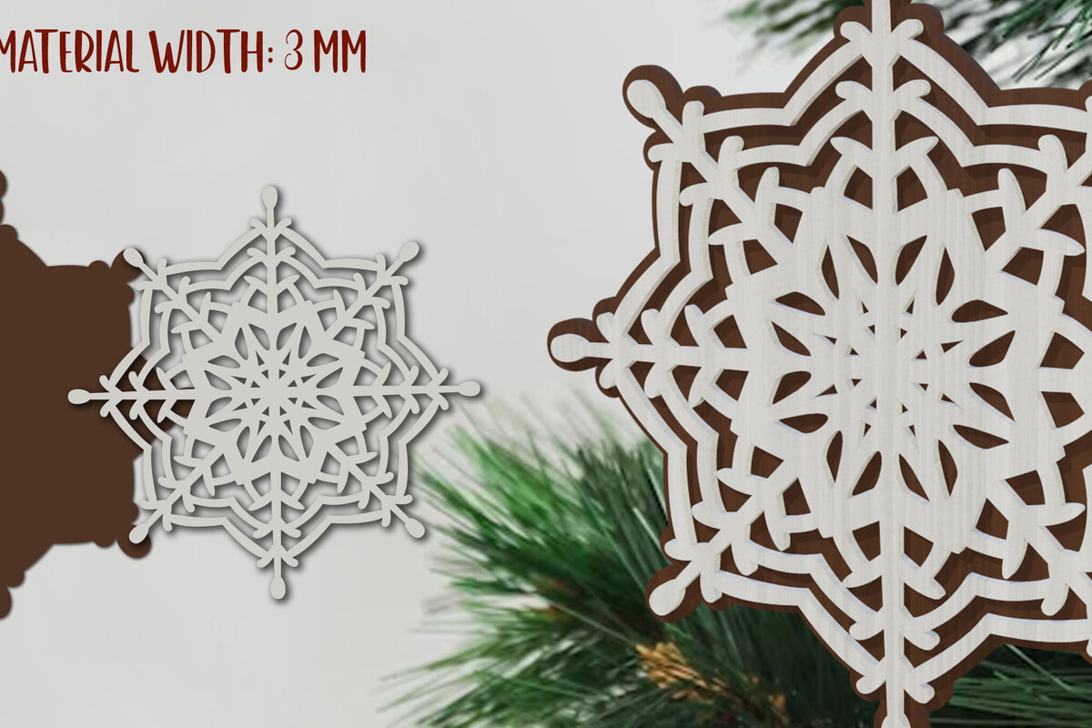 Σετ των 2 Intra απο ξύλο plywood 3mm-4mm πάχος – Κοπή λέιζερ με νιφάδα χιονιού. Χριστουγεννιάτικα μοτίβα Δίασταση  20x20 cm INTRAFABR-80866911