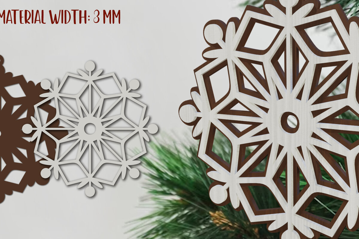 Σετ των 2 Intra απο ξύλο plywood 3mm-4mm πάχος – Κοπή λέιζερ με νιφάδα χιονιού. Χριστουγεννιάτικα μοτίβα Δίασταση  20x20 cm INTRAFABR-80866857