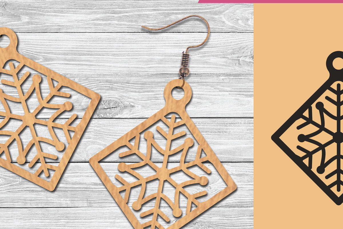 Σετ των 3 Intra απο ξύλο plywood 3mm-4mm πάχος – Σκουλαρίκια Snowflake 1 Δίασταση  5x5 cm INTRAFABR-105777138