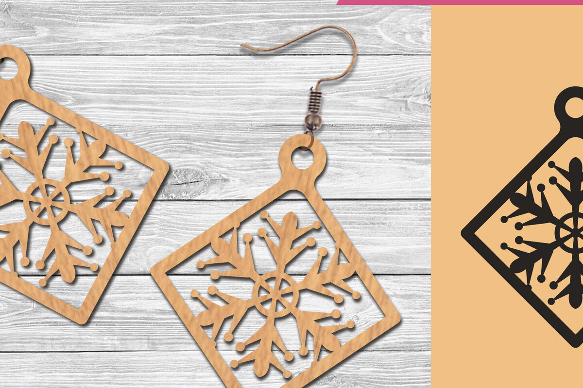 Σετ των 3 Intra απο ξύλο plywood 3mm-4mm πάχος – Σκουλαρίκια Snowflake 2 Δίασταση  5x5 cm INTRAFABR-105777172