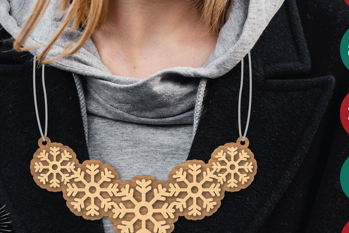 Σετ των 2 Intra απο ξύλο plywood 3mm-4mm πάχος – Κολιέ Snowflake Δίασταση  20x20 cm INTRAFABR-112131204