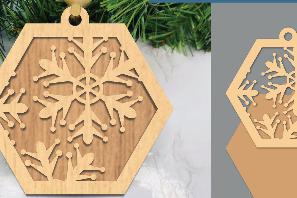 Σετ των 2 Intra απο ξύλο plywood 3mm-4mm πάχος – Στολίδι Snowflake 1 Δίασταση  20x20 cm INTRAFABR-105774264