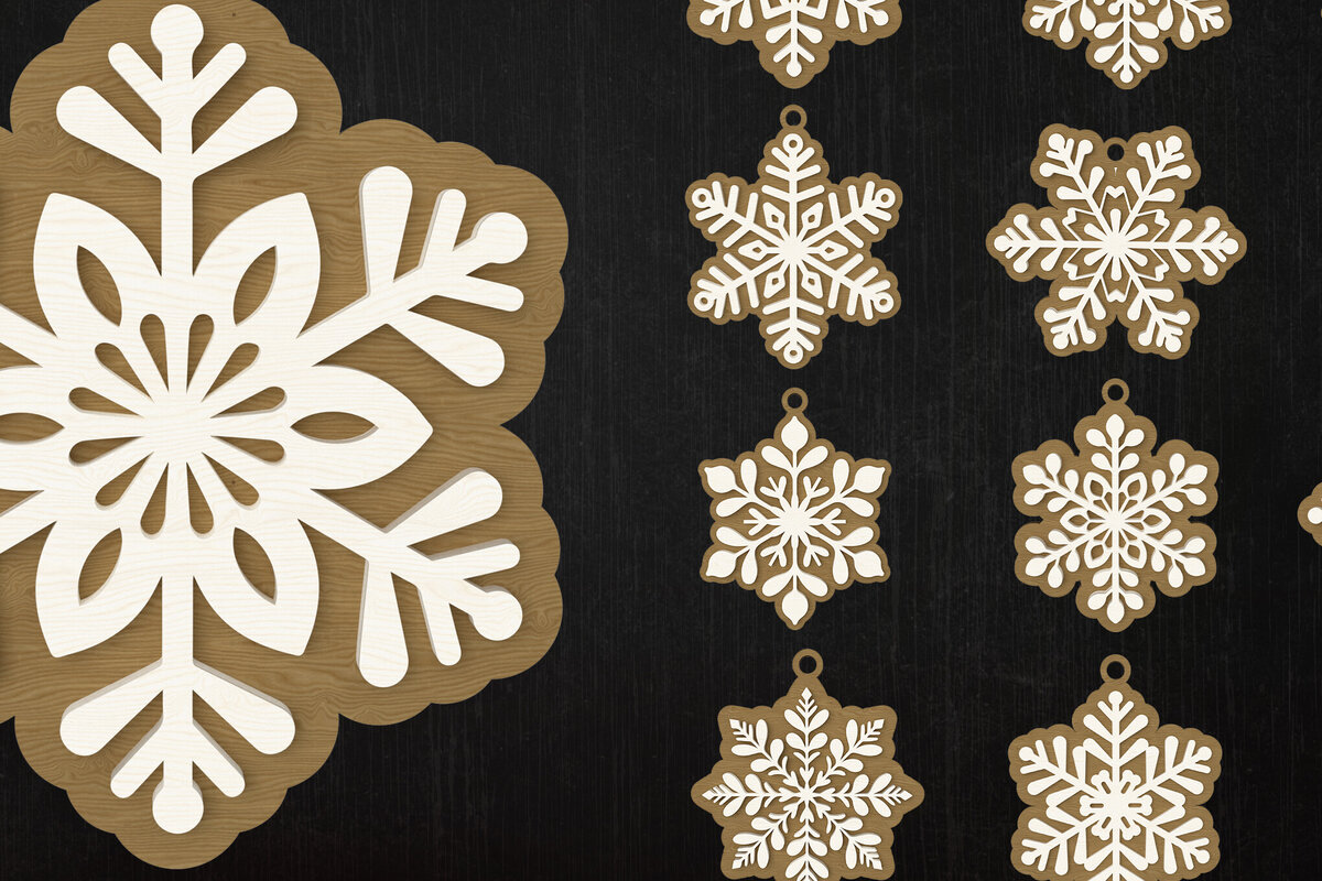 Σετ των 2 Intra απο ξύλο plywood 3mm-4mm πάχος – Πακέτο στολίδια με κομμένα λέιζερ νιφάδα χιονιού Δίασταση  20x20 cm INTRAFABR-109449245