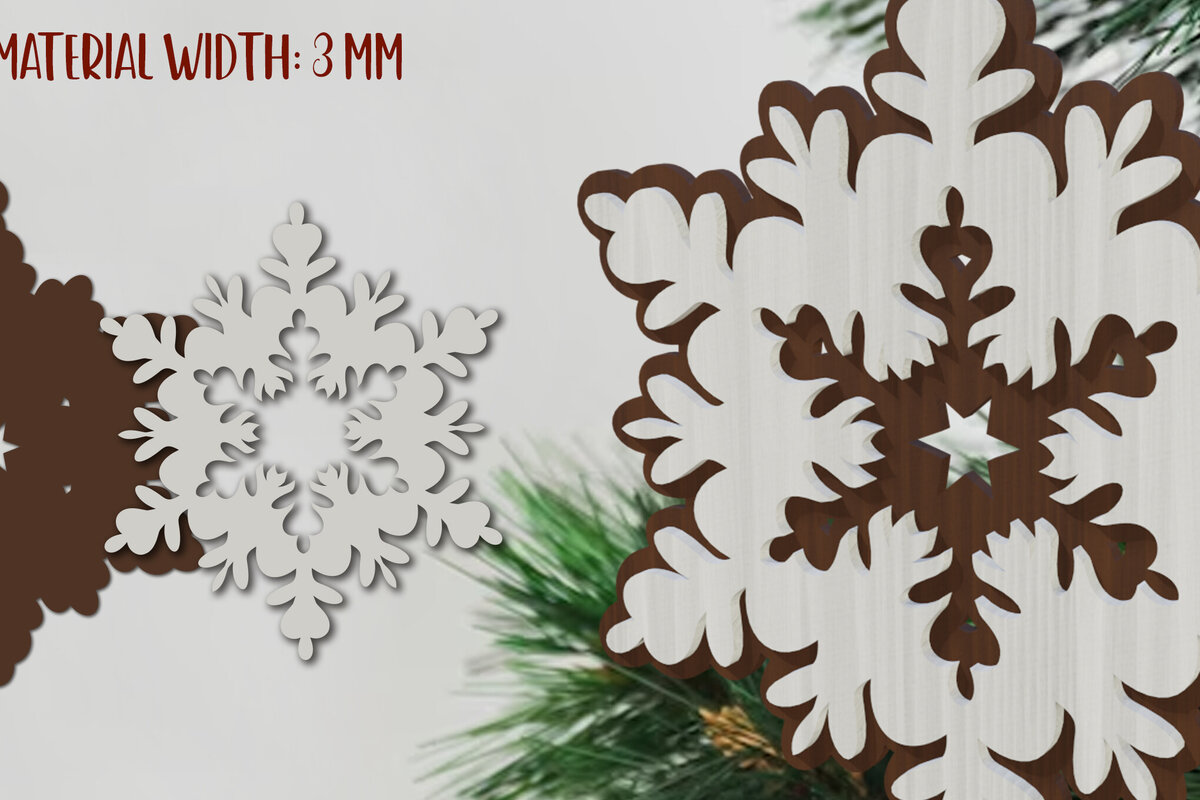 Σετ των 2 Intra απο ξύλο plywood 3mm-4mm πάχος – Κοπή με λέιζερ με νιφάδα χιονιού Δίασταση  20x20 cm INTRAFABR-80866805