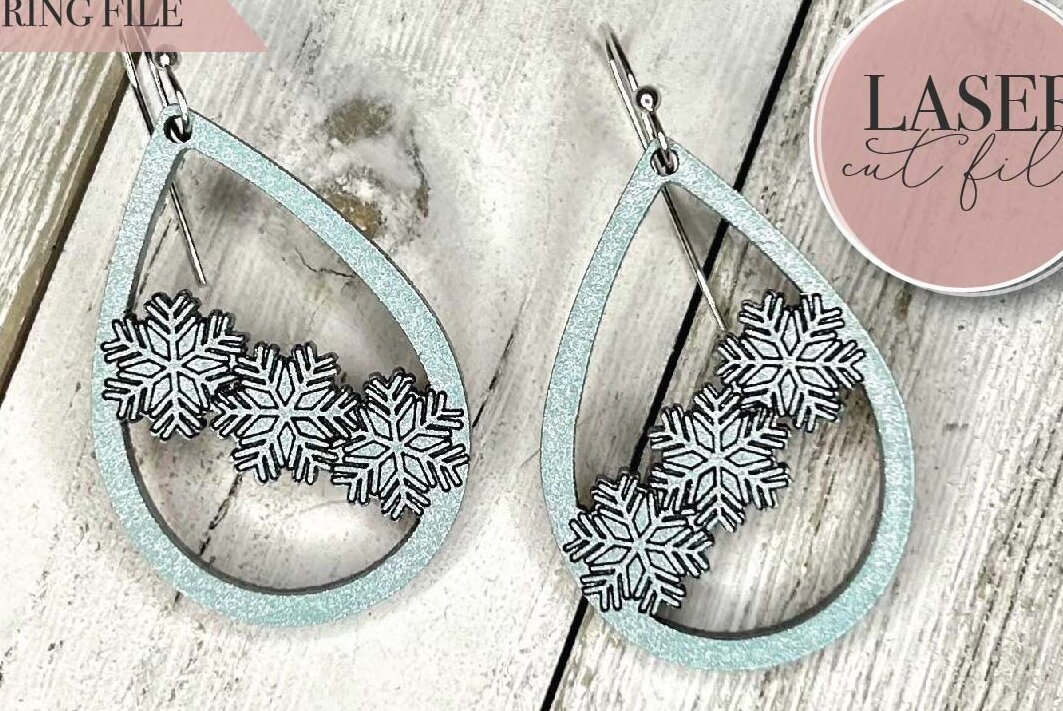 Σετ των 3 Intra απο ξύλο plywood 3mm-4mm πάχος – Σκουλαρίκια λέιζερ Snowflake Δίασταση  5x5 cm INTRAFABR-74150791