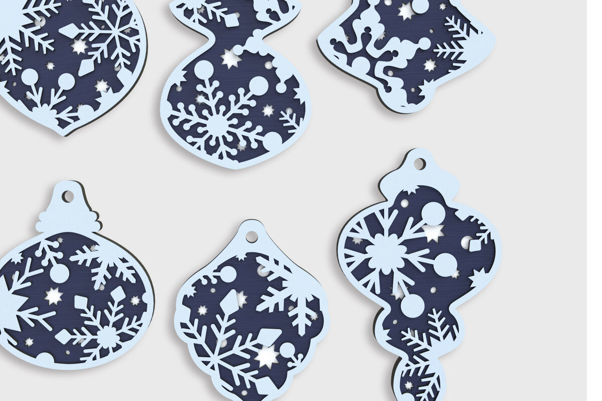 Σετ των 2 Intra απο ξύλο plywood 3mm-4mm πάχος – Χριστουγεννιάτικα στολίδια με στρώσεις νιφάδας χιονιού Δίασταση  20x20 cm INTRAFABR-50796458