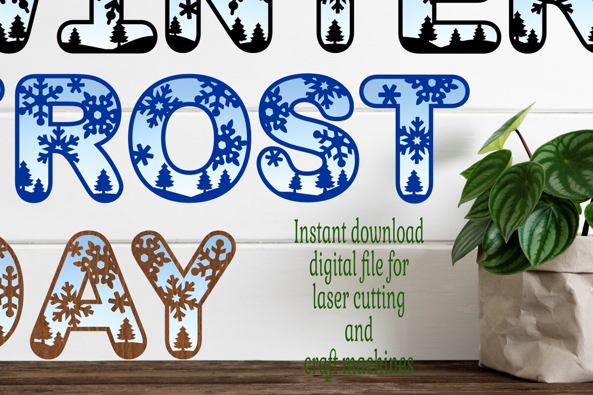 Σετ των 2 Intra απο ξύλο plywood 3mm-4mm πάχος – Snowflake Letters Alphabet Σετ.34 γράμματα Δίασταση  20x20 cm INTRAFABR-75076553