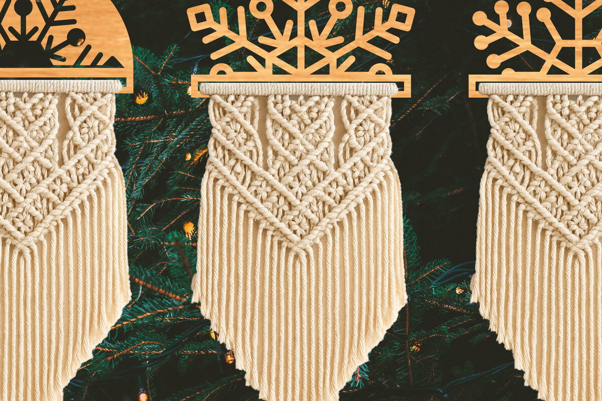 Σετ των 2 Intra απο ξύλο plywood 3mm-4mm πάχος – Snowflake Holder Macrame Cut Laser Δίασταση  20x20 cm INTRAFABR-122665312