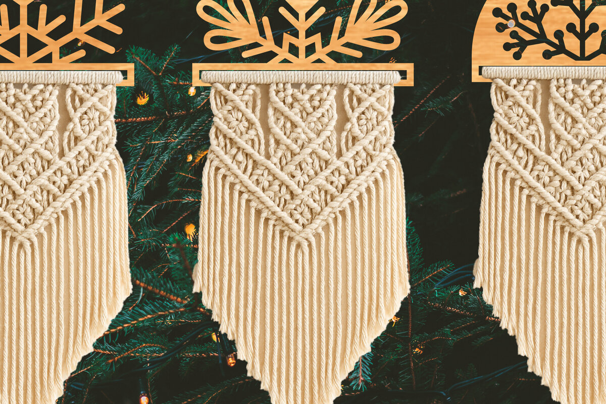 Σετ των 2 Intra απο ξύλο plywood 3mm-4mm πάχος – Snowflake Holder Macrame Cut Laser Δίασταση  20x20 cm INTRAFABR-122665351