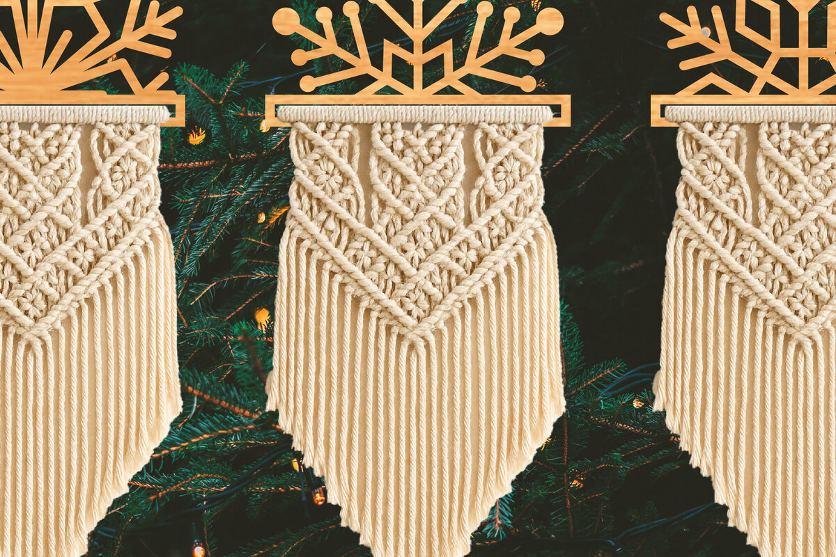 Σετ των 2 Intra απο ξύλο plywood 3mm-4mm πάχος – Snowflake Holder Macrame Cut Laser Δίασταση  20x20 cm INTRAFABR-122665369