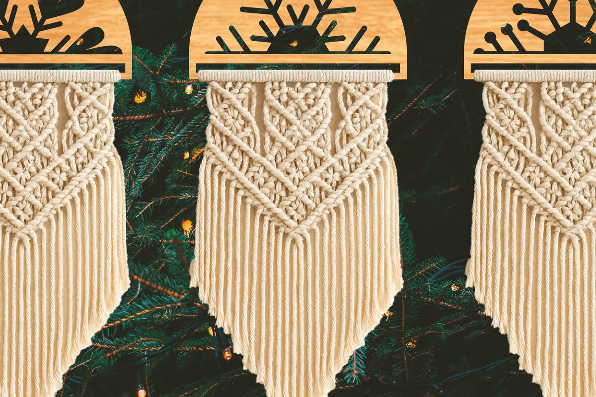 Σετ των 2 Intra απο ξύλο plywood 3mm-4mm πάχος – Snowflake Holder Macrame Cut Laser Δίασταση  20x20 cm INTRAFABR-122665294