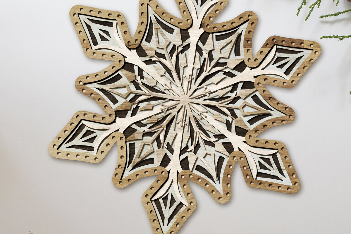 Σετ των 2 Intra απο ξύλο plywood 3mm-4mm πάχος – Διακόσμηση Μάνταλα με νιφάδες χιονιού Δίασταση  20x20 cm INTRAFABR-81758188