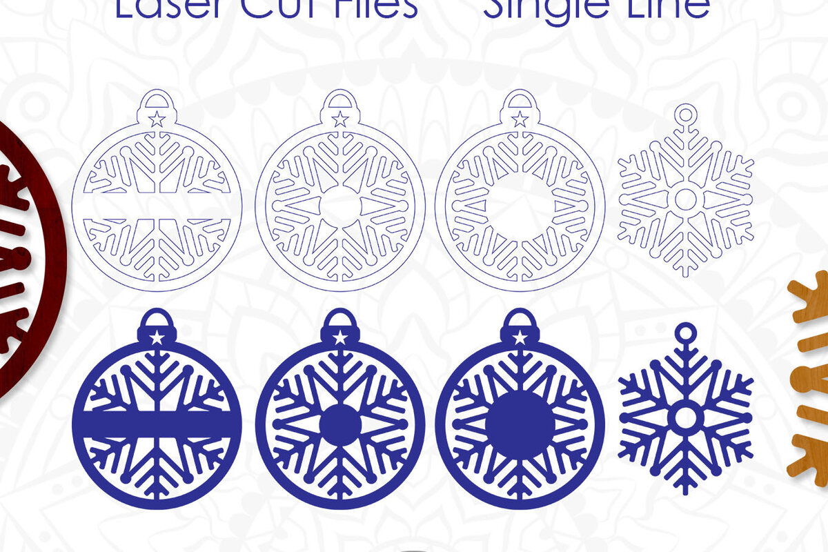 Σετ των 2 Intra απο ξύλο plywood 3mm-4mm πάχος – Στολίδι με νιφάδα χιονιού,  μονής γραμμής Δίασταση  20x20 cm INTRAFABR-9938924