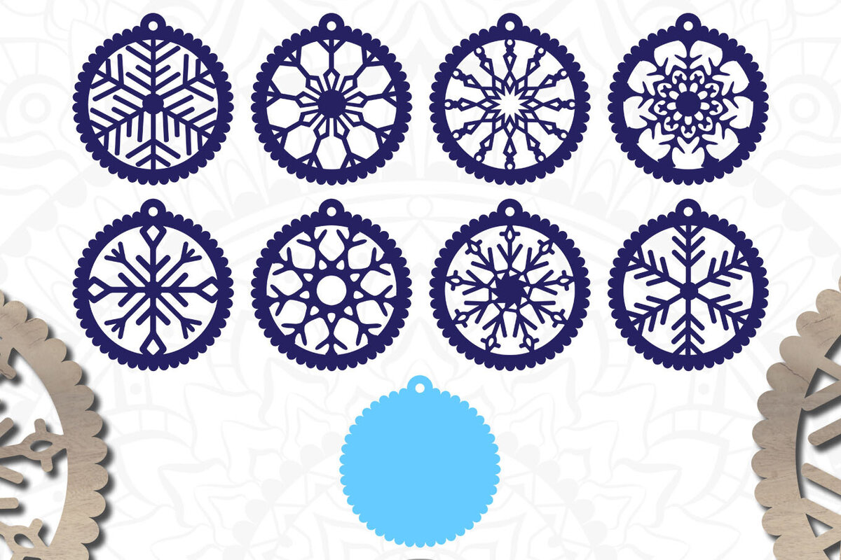 Σετ των 2 Intra απο ξύλο plywood 3mm-4mm πάχος – Στολίδι Snowflake, Scalloped Border Δίασταση  20x20 cm INTRAFABR-81900509