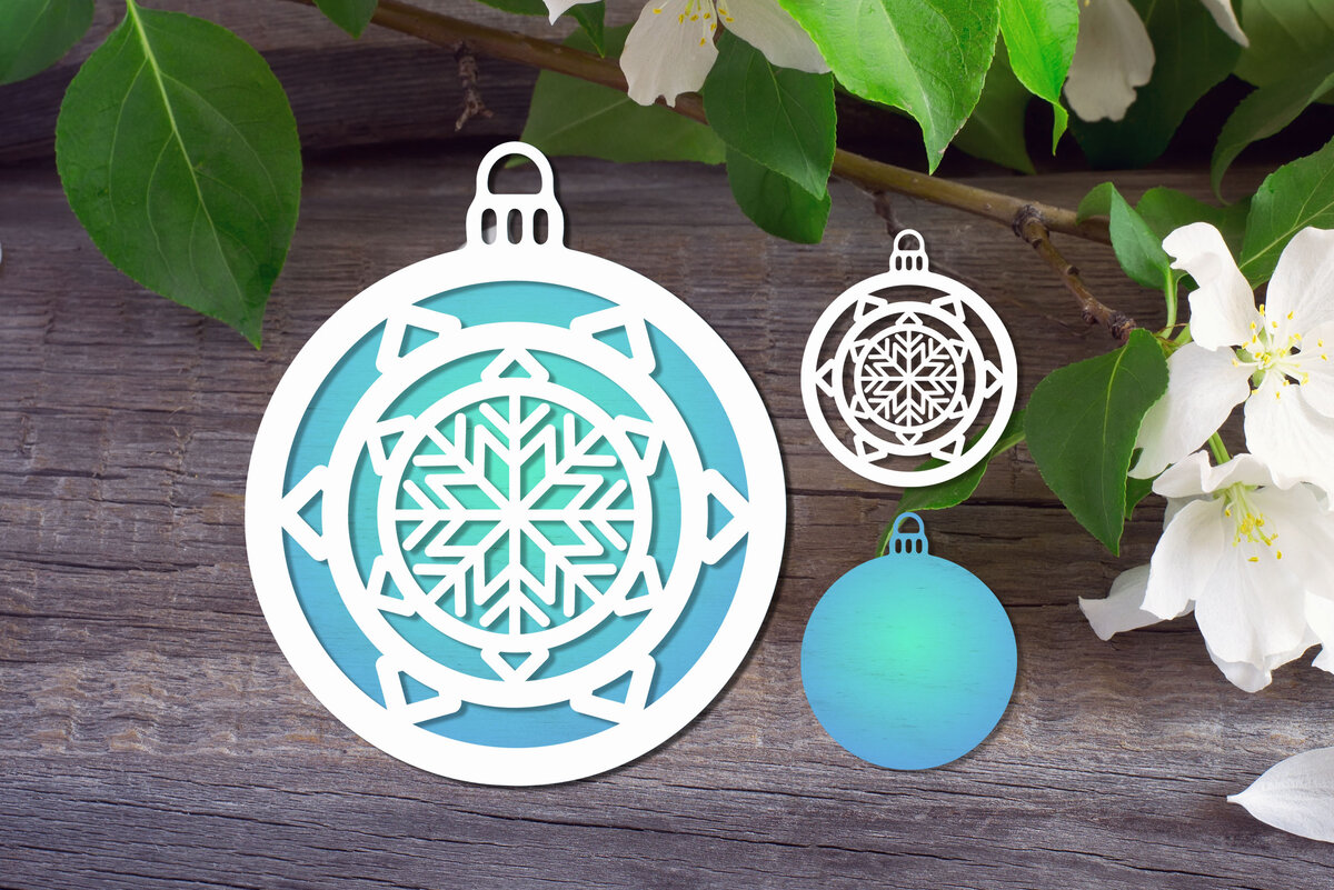 Σετ των 2 Intra απο ξύλο plywood 3mm-4mm πάχος – Στολίδι με νιφάδα χιονιού V2 Δίασταση  20x20 cm INTRAFABR-111641978