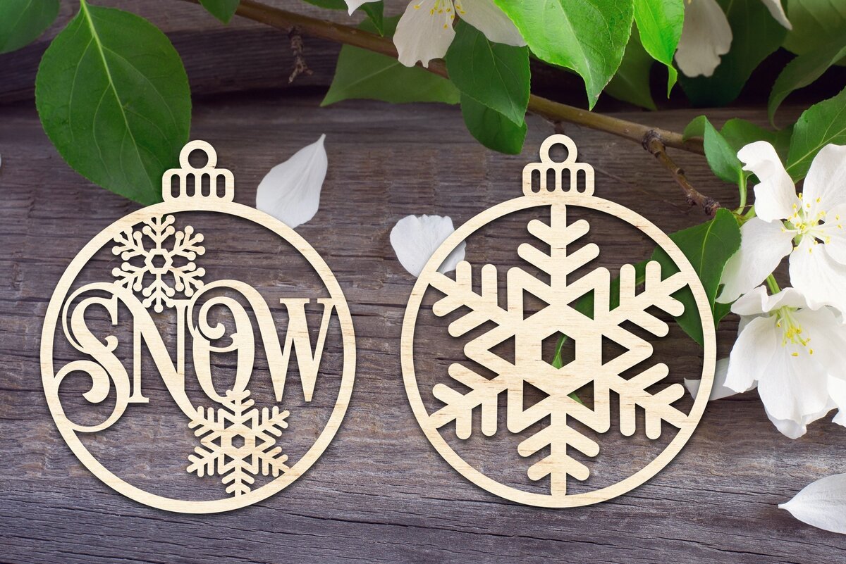 Σετ των 2 Intra απο ξύλο plywood 3mm-4mm πάχος – Στολίδι με νιφάδα χιονιού V2 Δίασταση  20x20 cm INTRAFABR-33528599