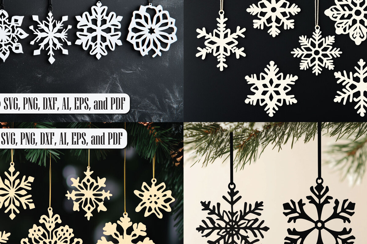 Σετ των 2 Intra απο ξύλο plywood 3mm-4mm πάχος – Σετ στολίδια με νιφάδα χιονιού Πακέτο Δίασταση  20x20 cm INTRAFABR-105433123