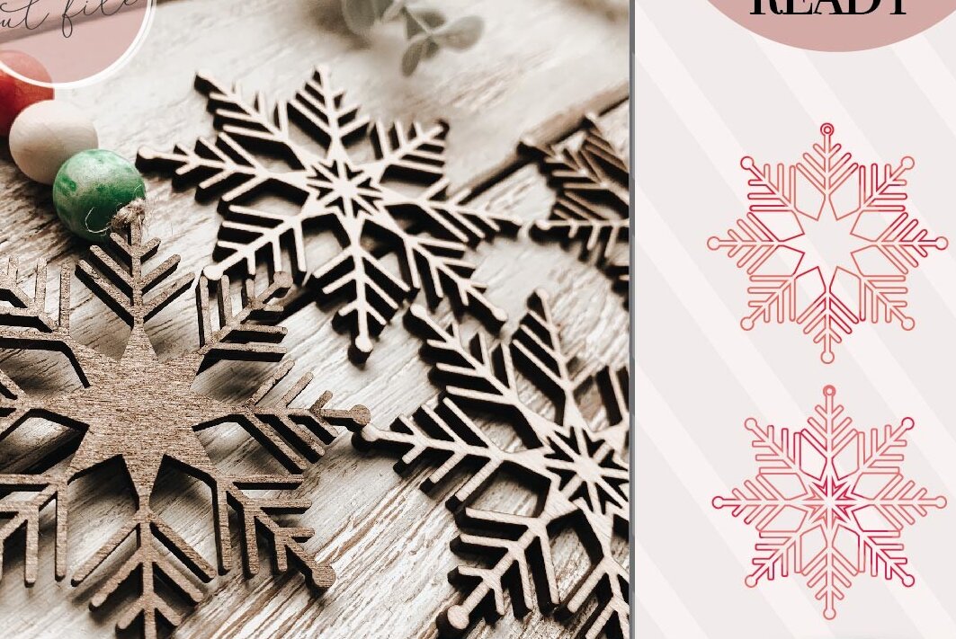 Σετ των 2 Intra απο ξύλο plywood 3mm-4mm πάχος – Στολίδια Snowflake για Laser Δίασταση  20x20 cm INTRAFABR-72169681