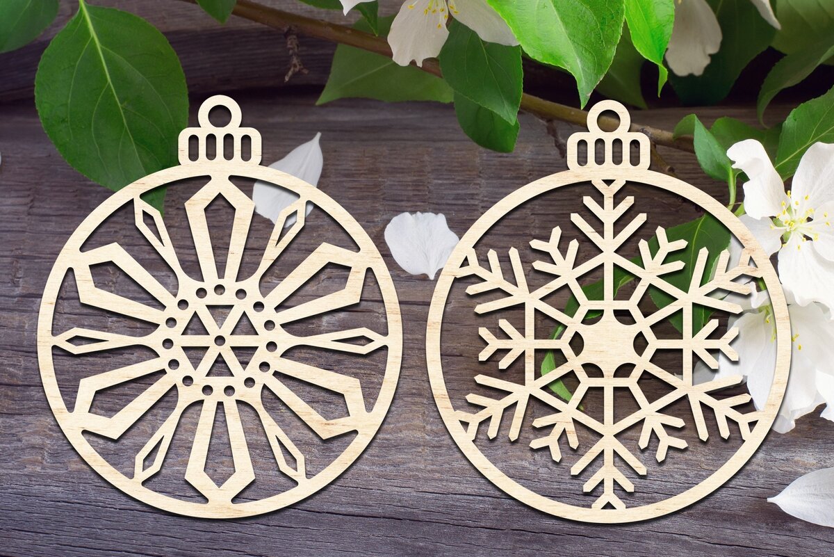 Σετ των 2 Intra απο ξύλο plywood 3mm-4mm πάχος – Στολίδια με νιφάδες χιονιού V1 Δίασταση  20x20 cm INTRAFABR-33528511