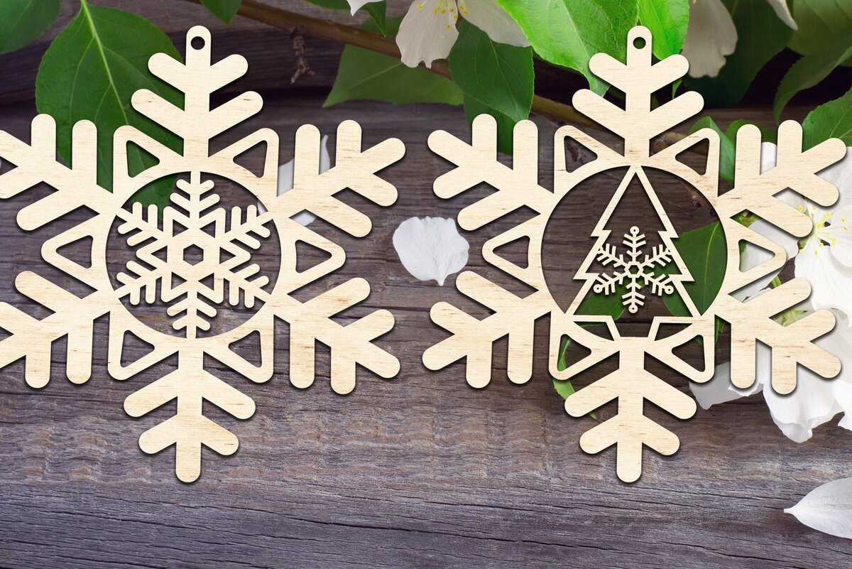 Σετ των 2 Intra απο ξύλο plywood 3mm-4mm πάχος – Στολίδια με νιφάδες χιονιού V3 Δίασταση  20x20 cm INTRAFABR-33528723