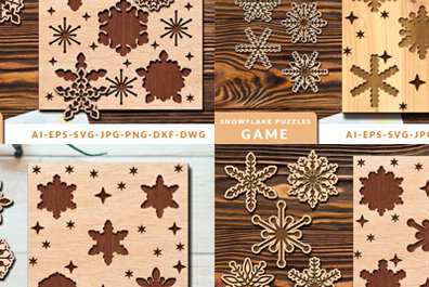 Σετ των 2 Intra απο ξύλο plywood 3mm-4mm πάχος – Πακέτο Snowflake Puzzles Δίασταση  20x20 cm INTRAFABR-98603011