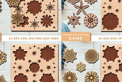 Σετ των 2 Intra απο ξύλο plywood 3mm-4mm πάχος – Πακέτο Snowflake Puzzles Δίασταση  20x20 cm INTRAFABR-98603003